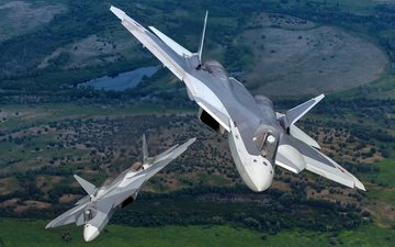 Imagem Avançados caças Su-57 Felon pousam no aeroporto mais importante da Sibéria