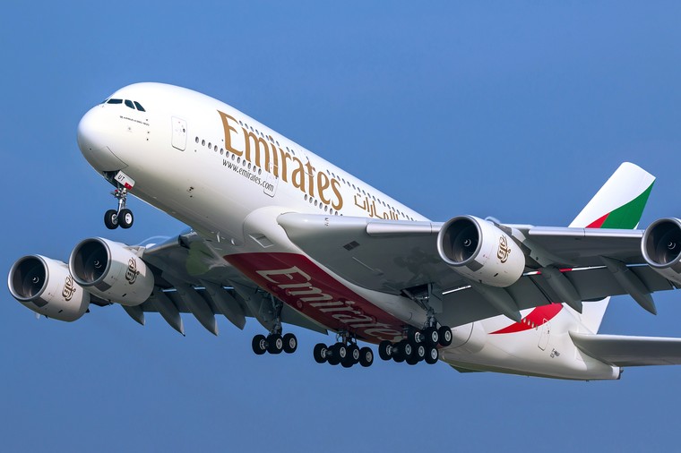 Airbus A380 da Emirates Airline em voo