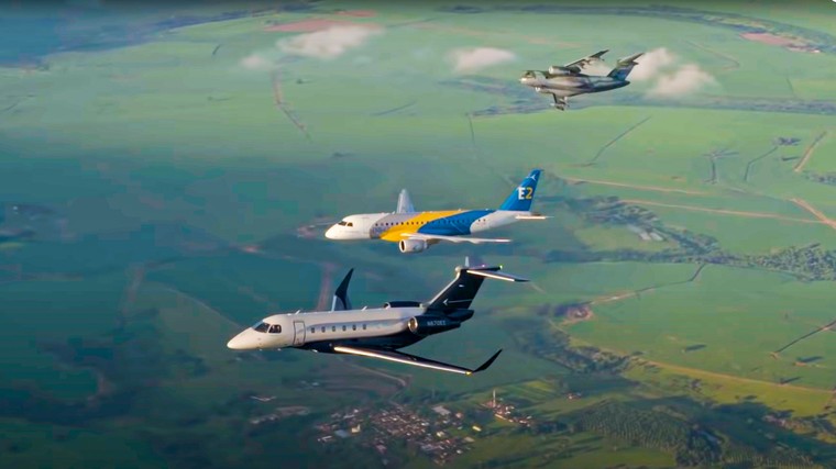 Praetor, E-Jet e KC-390 em voo em video especial da Embraer
