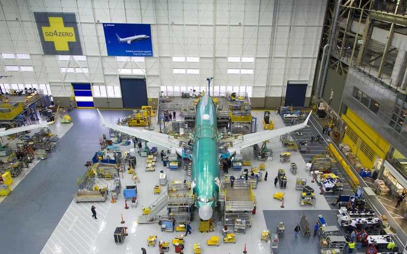 Linha de produção do 737 MAX em Renton, no estado de Washington - Boeing