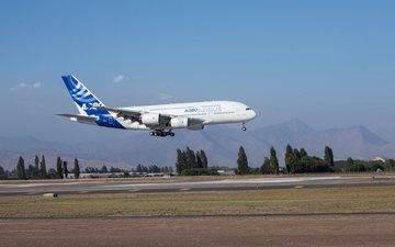 O Airbus A380 durante apresentação na Fidae 2015 - Divulgação