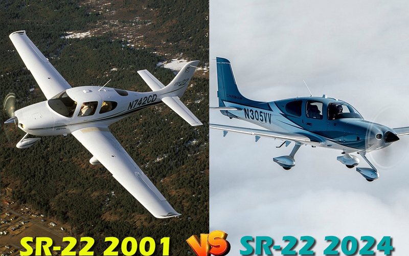 Comparativo ajudará a enxergar o contraste da evolução tecnológica entre o Cirrus SR22 G1 de 2001 e o mais recente, o G7 2024 - Cirrus Aircraft