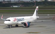 Airbus A320neo da JetSmart no aeroporto de Guarulhos, rota para Santiago foi inaugurada em abril - Divulgação