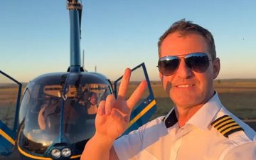 André Borges de Freitas, antes da decolagem, para o início à volta ao mundo a bordo de um helicóptero monomotor - Reprodução Instagram