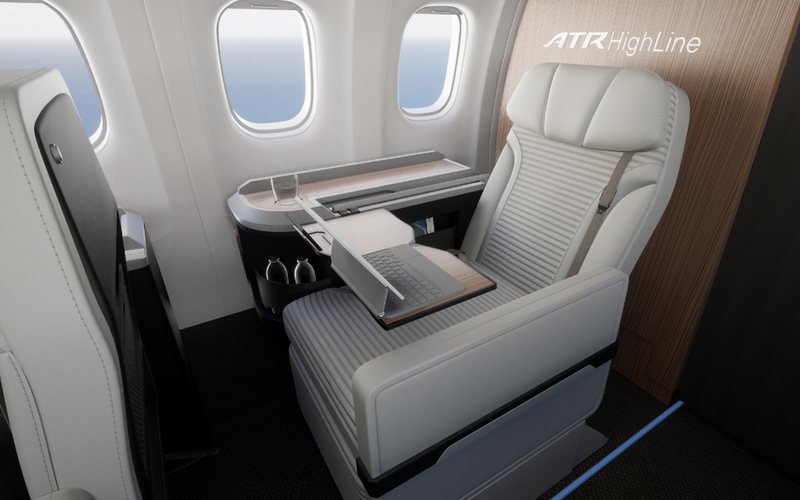 Novo interior business da ATR destaca o assento único em cada lado da aeronave - Divulgação
