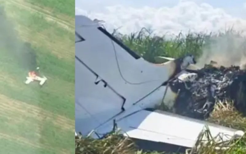 O Cessna 402B foi destruído com o impacto no solo - Reprodução/Redes Sociais