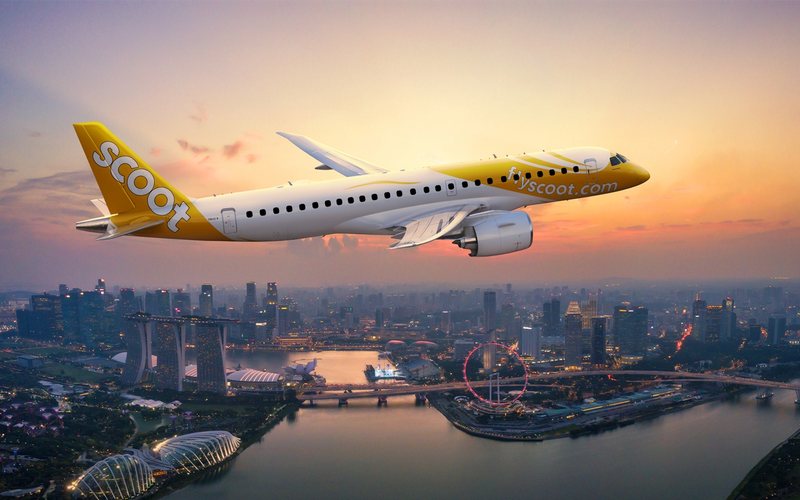 A conquista permitirá que o E190-E2 da Scoot, subsidiária da Singapore Airlines, comece a voar com passageiros em 2024 - Embraer/Divulgação
