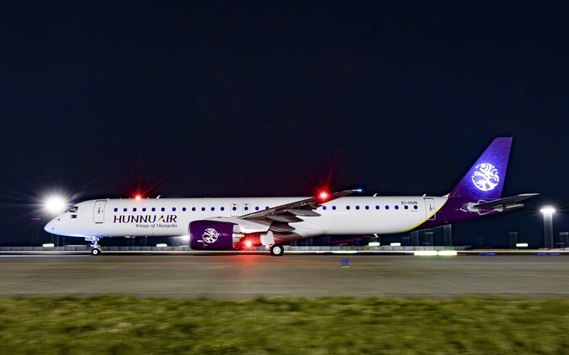 Voo entre Ulan Bator e Pequim marca a primeira operação regular do E195-E2 na China e reforça parceria entre Hunnu Air e Embraer - Divulgação