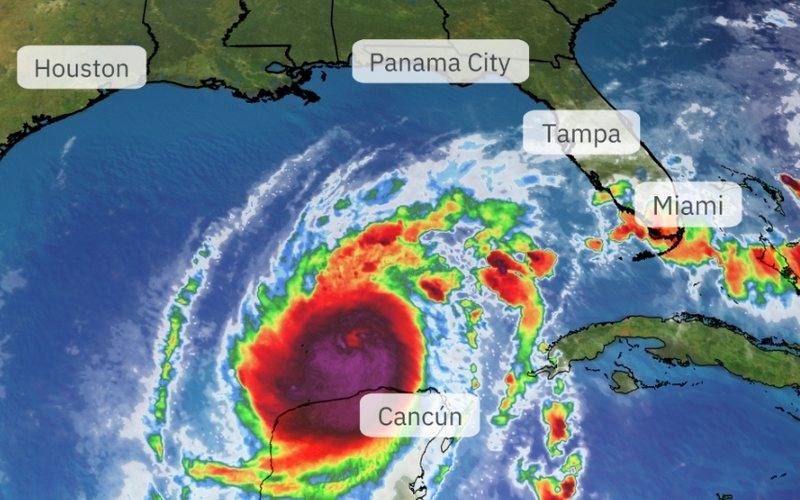 Empresas aéreas estão cancelando voos na Flórida com a chegada do Furacão Milton, prevista entre quarta-feira (9) à tarde e quinta-feira pela manhã - Reprodução The Weather Channel