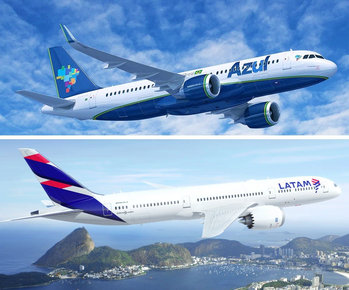 Aeronaves da Azul e da Latam