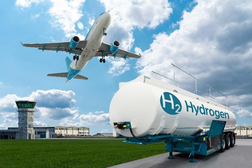 avião e tanque de hidrogênio