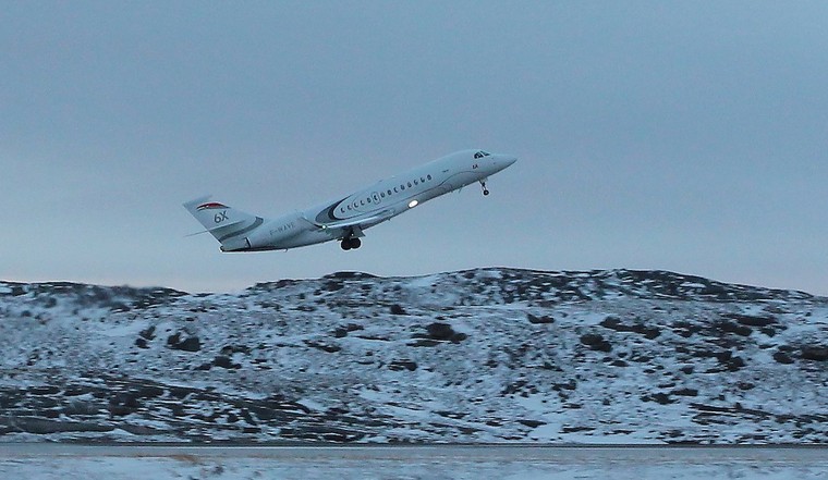 Falcon 6X durante las pruebas en clima frío en Canadá